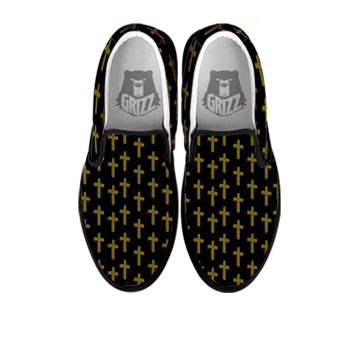 Religious Christian Cross Print Pattern Black Slip On Shoes-grizzshop