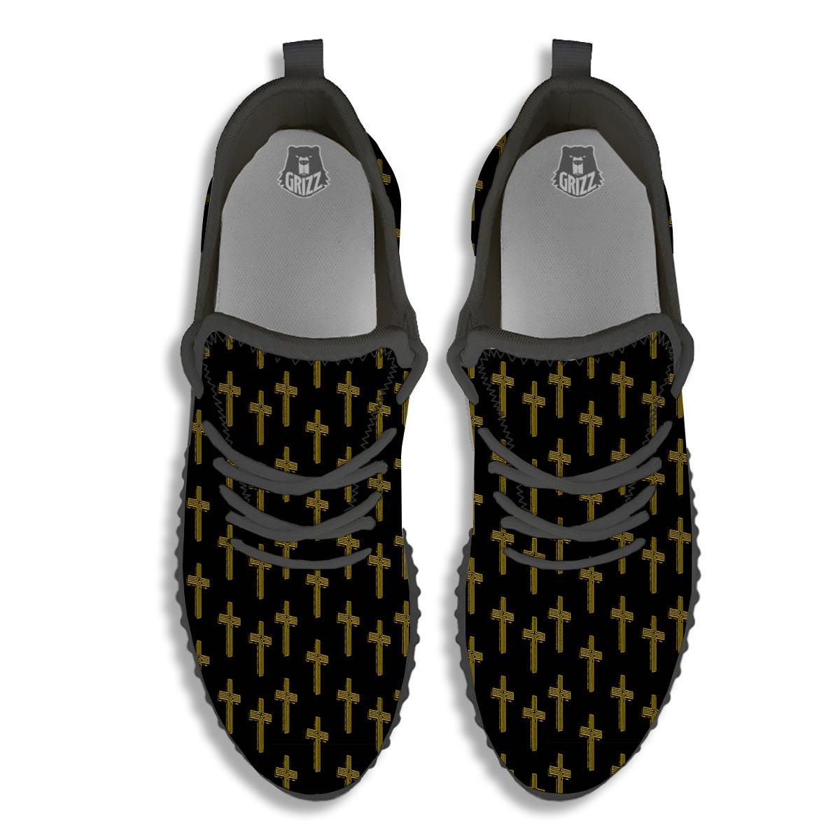 Religious Christian Cross Print Pattern Black Walking Shoes-grizzshop