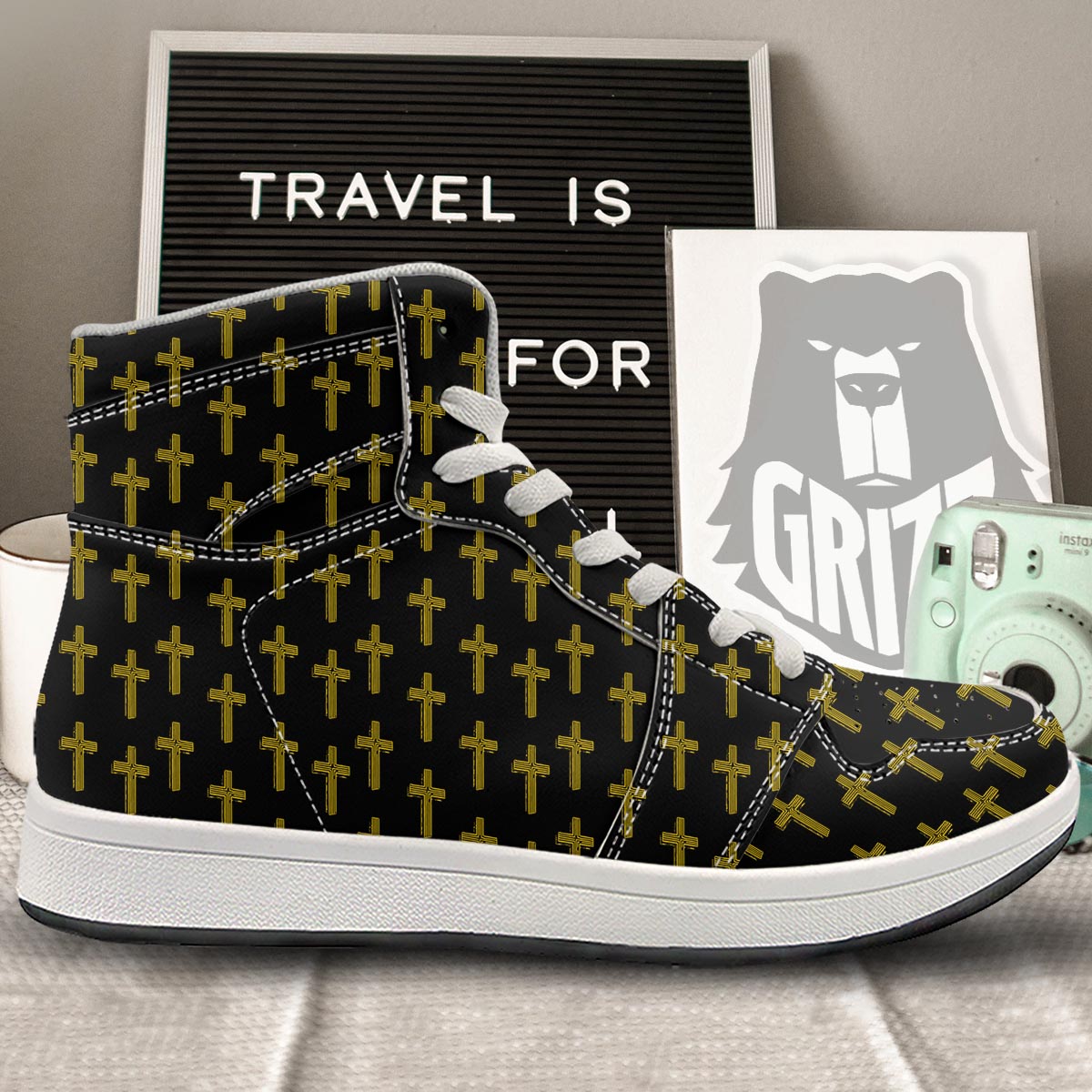 Religious Christian Cross Print Pattern High Top Sneakers-grizzshop