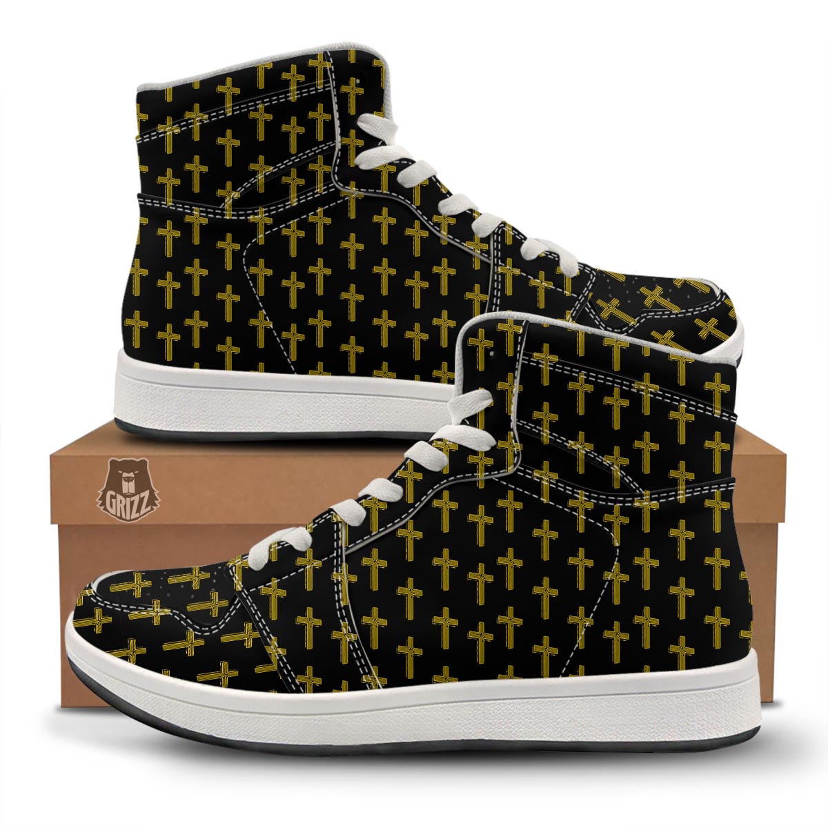 Religious Christian Cross Print Pattern High Top Sneakers-grizzshop