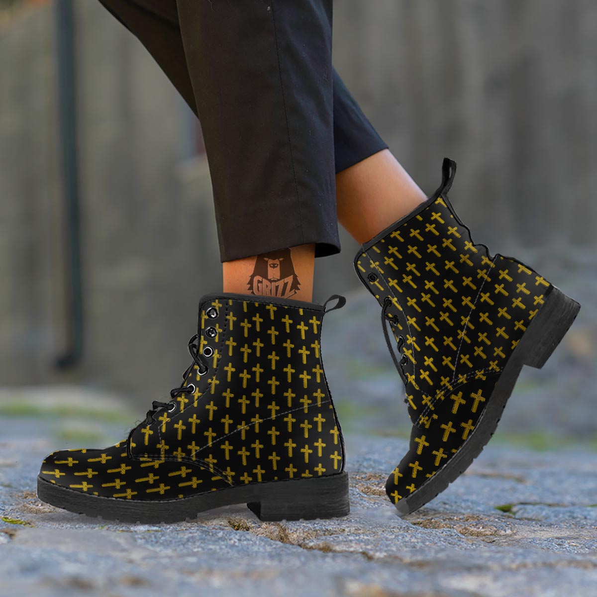 Religious Christian Cross Print Pattern Leather Boots-grizzshop