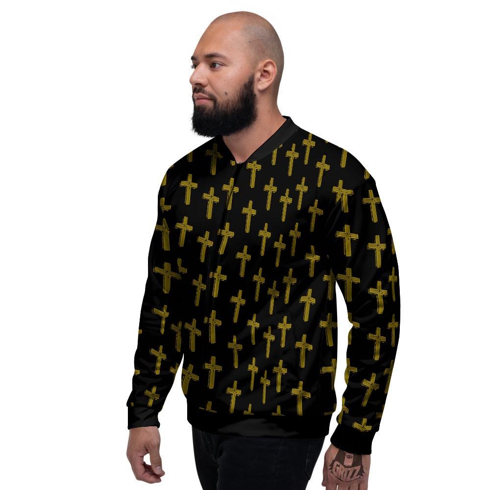 Religious Christian Cross Print Pattern Men's Bomber Jacket-grizzshop