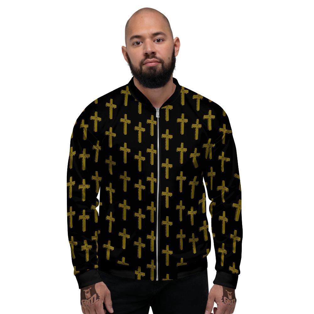 Religious Christian Cross Print Pattern Men's Bomber Jacket-grizzshop