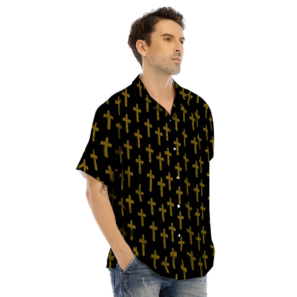 Religious Christian Cross Print Pattern Men's Hawaiian Shirt-grizzshop