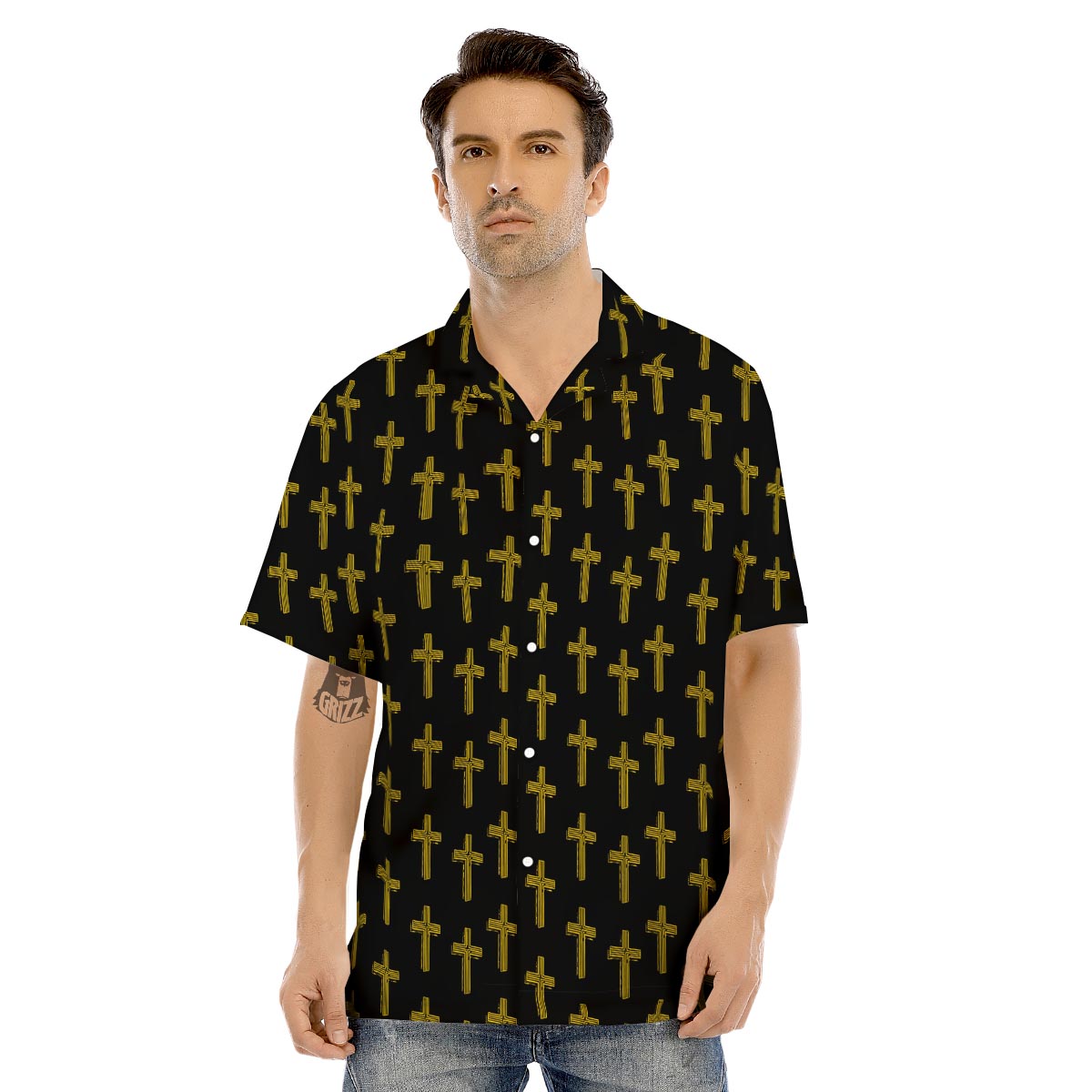 Religious Christian Cross Print Pattern Men's Hawaiian Shirt-grizzshop