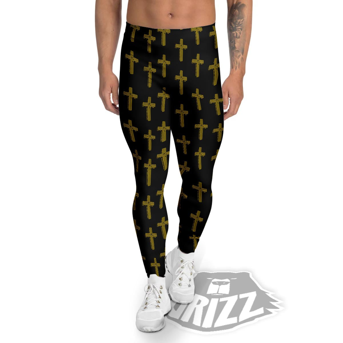 Religious Christian Cross Print Pattern Men's Leggings-grizzshop