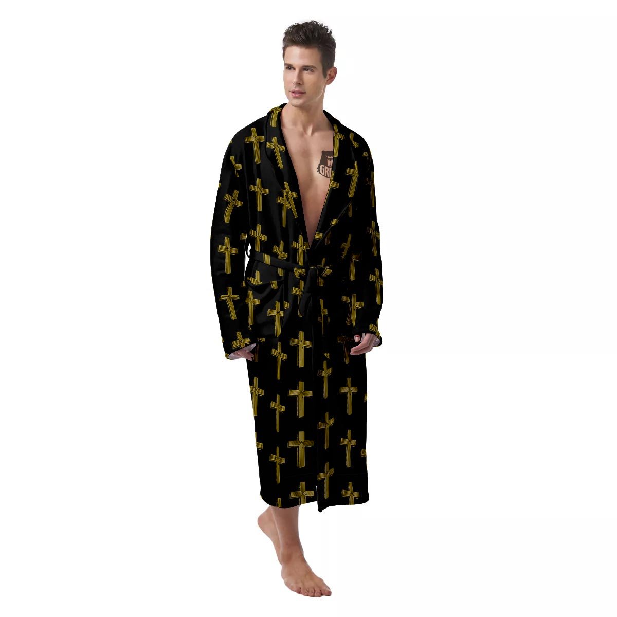 Religious Christian Cross Print Pattern Men's Robe-grizzshop