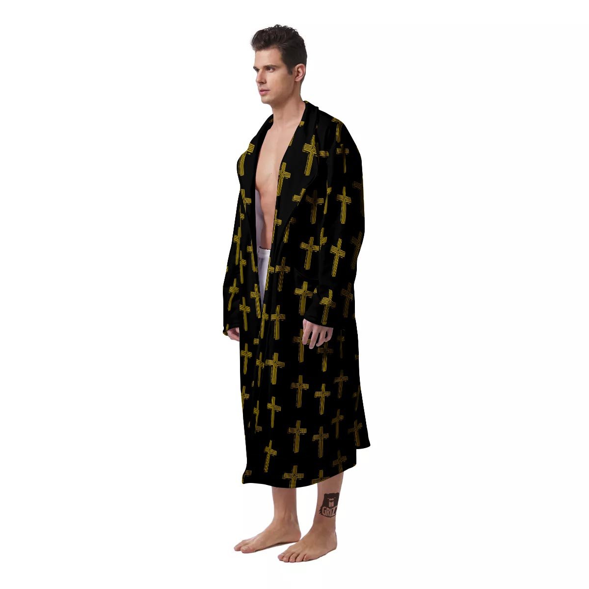 Religious Christian Cross Print Pattern Men's Robe-grizzshop