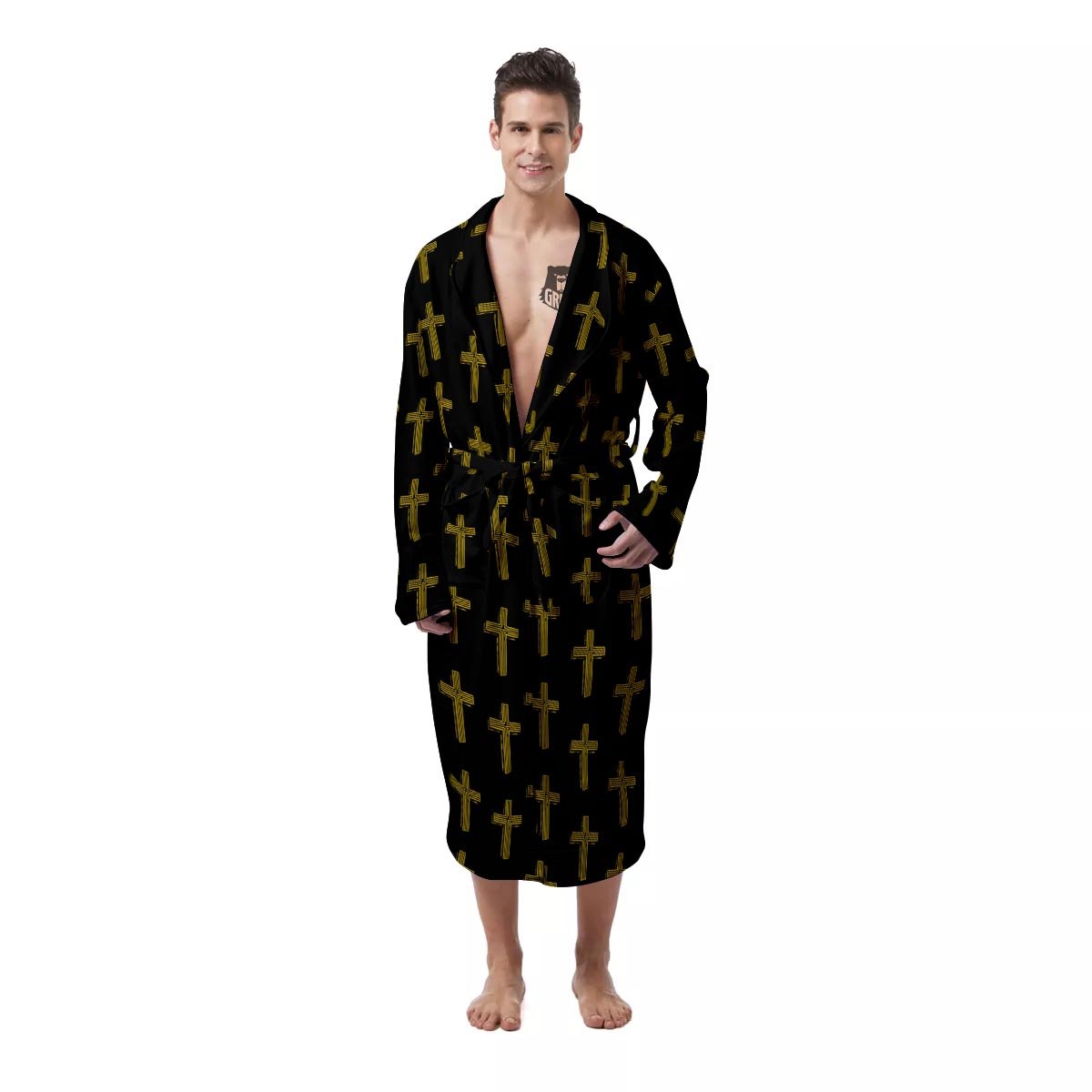 Religious Christian Cross Print Pattern Men's Robe-grizzshop