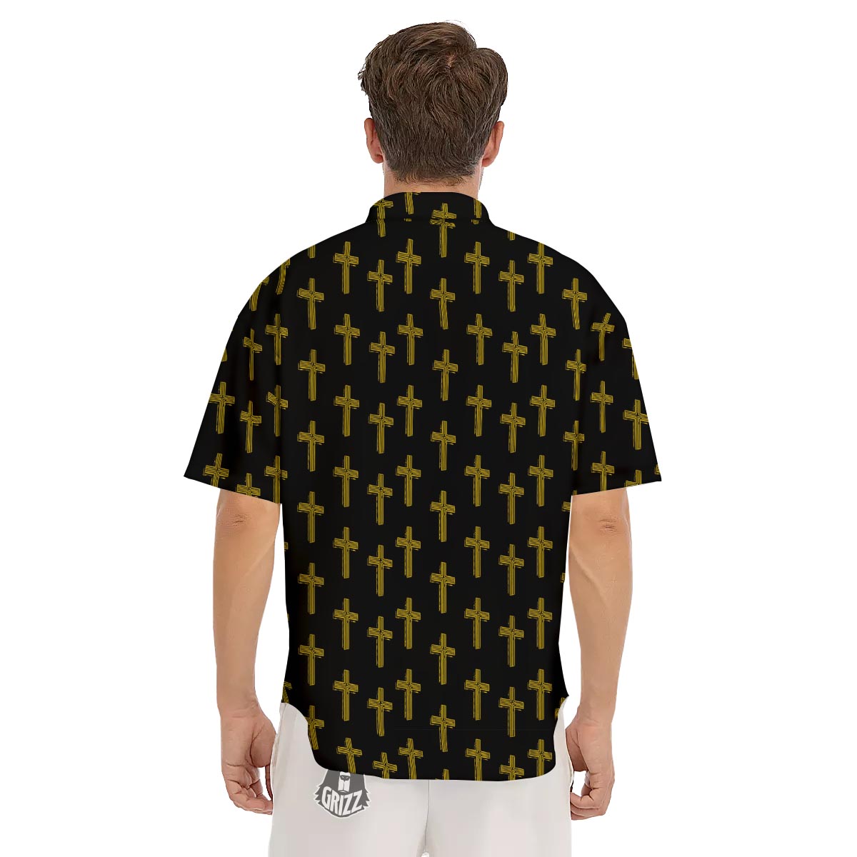 Religious Christian Cross Print Pattern Men's Short Sleeve Shirts-grizzshop