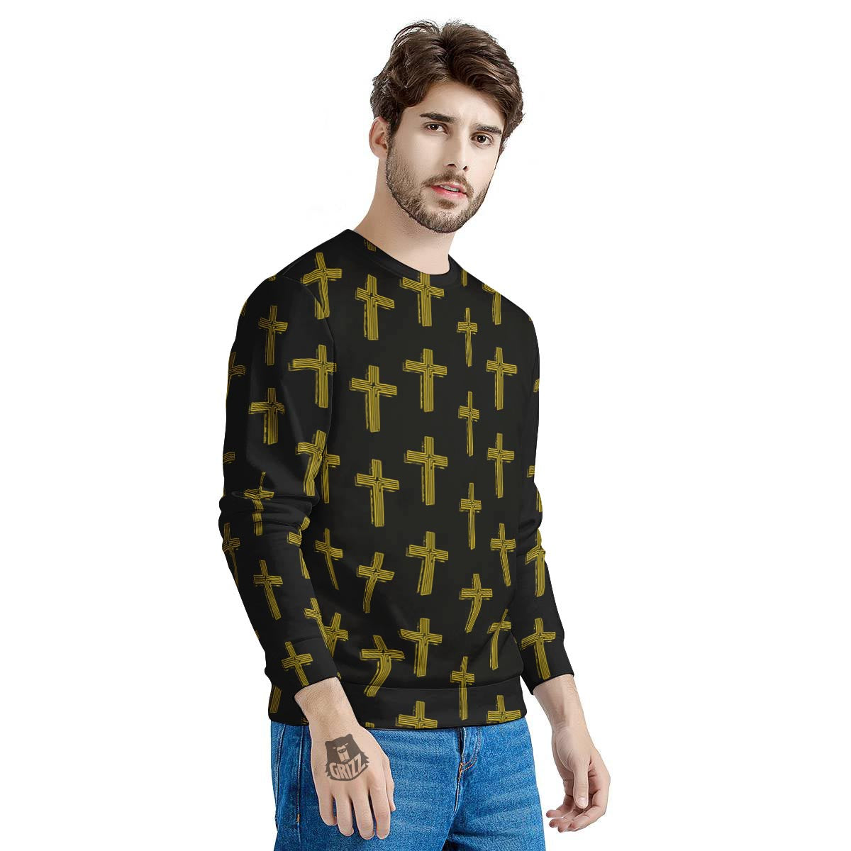 Religious Christian Cross Print Pattern Men's Sweatshirt-grizzshop