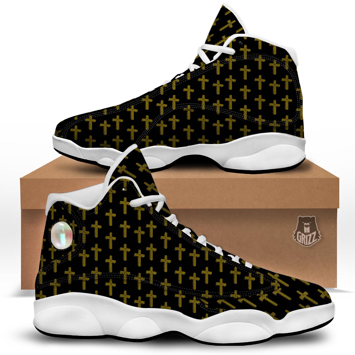 Religious Christian Cross Print Pattern White Basketball Shoes-grizzshop