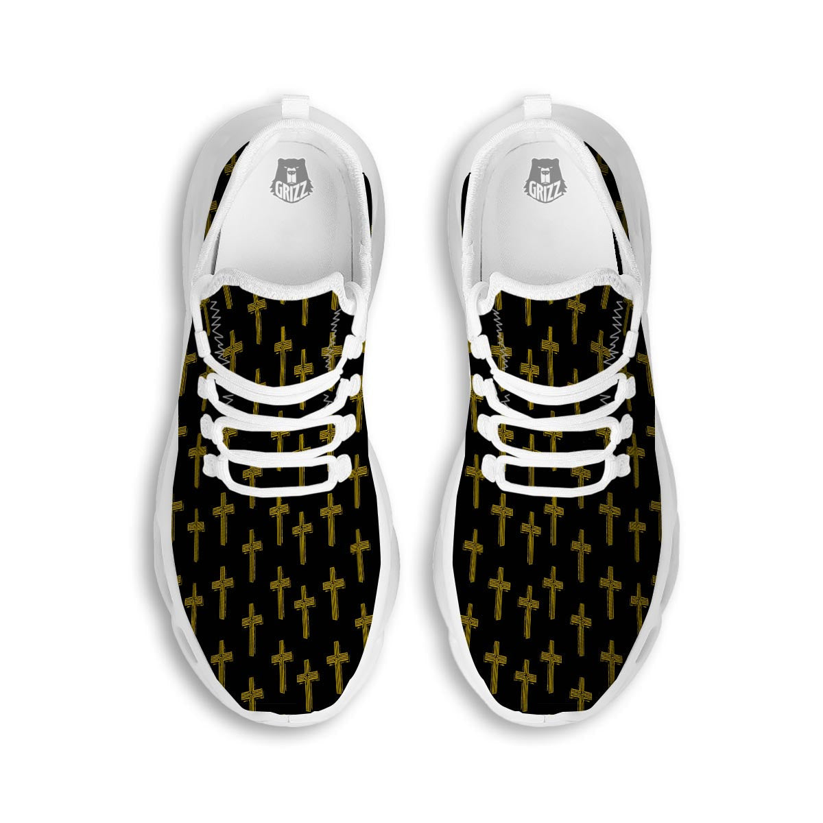 Religious Christian Cross Print Pattern White Running Shoes-grizzshop