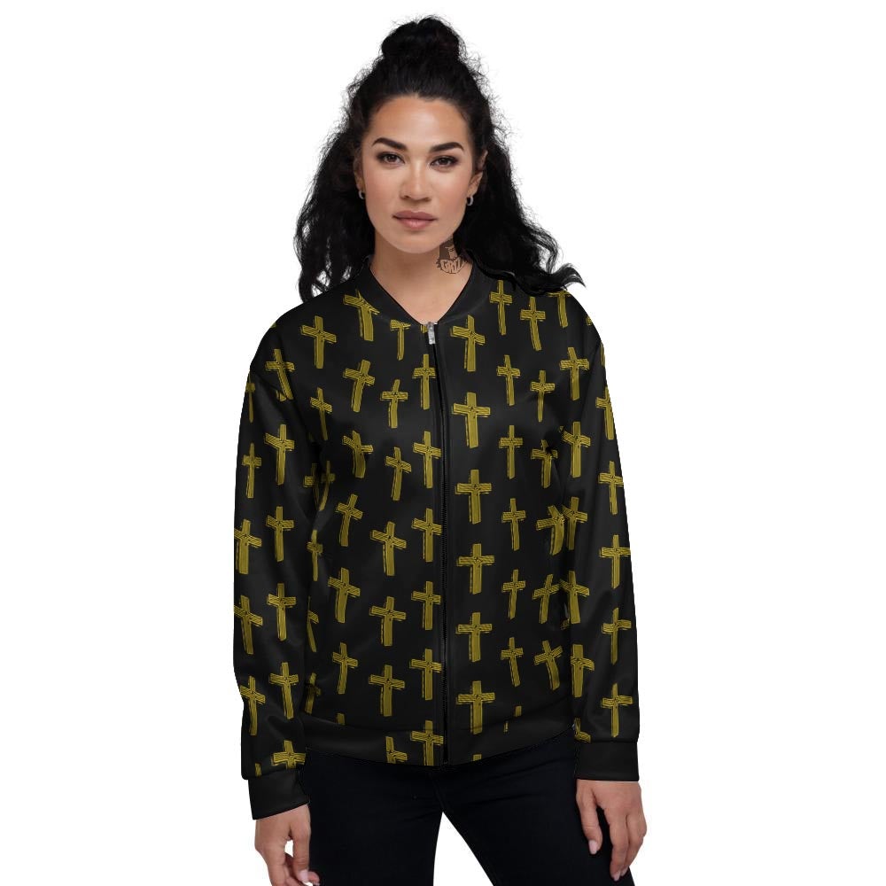 Religious Christian Cross Print Pattern Women's Bomber Jacket-grizzshop