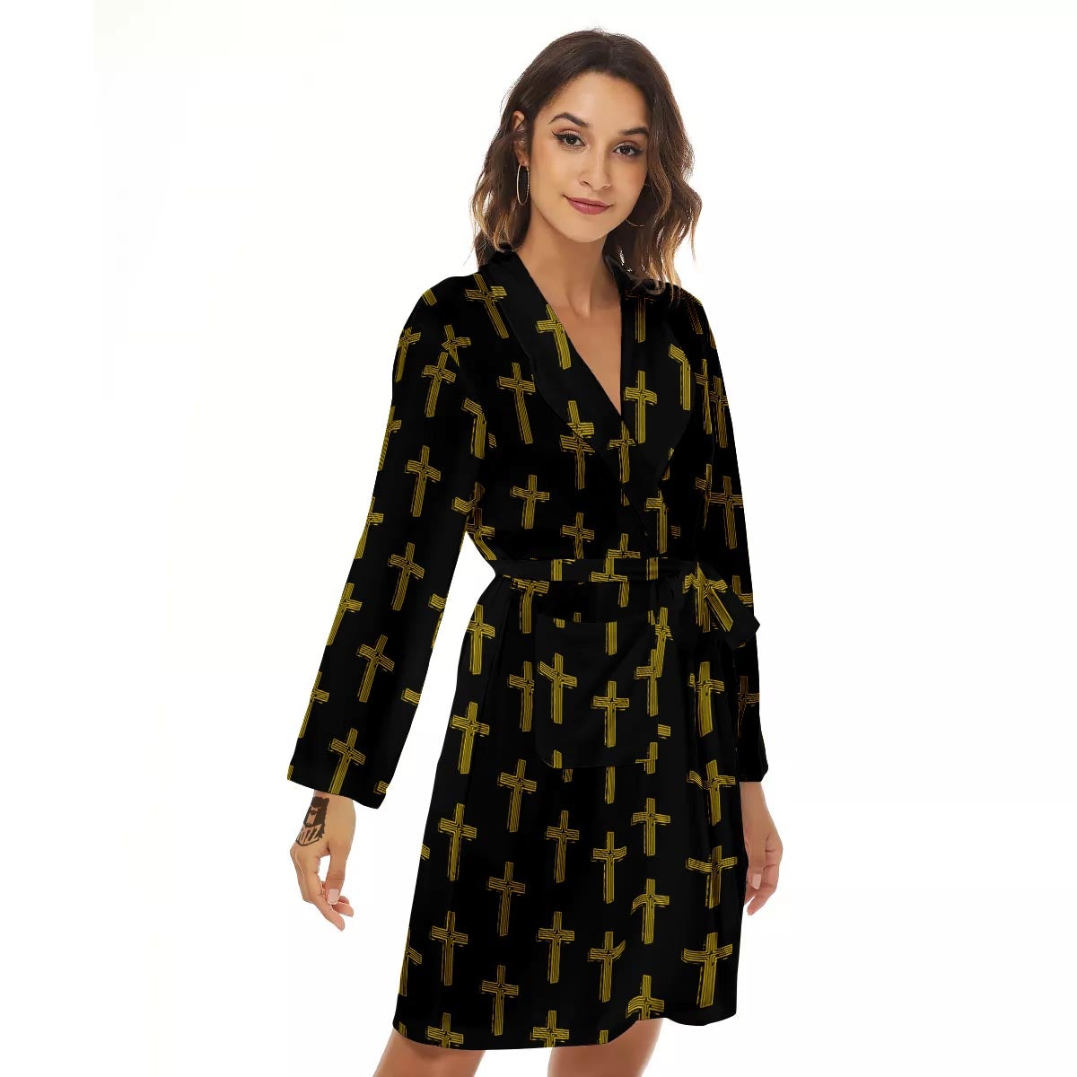 Religious Christian Cross Print Pattern Women's Robe-grizzshop