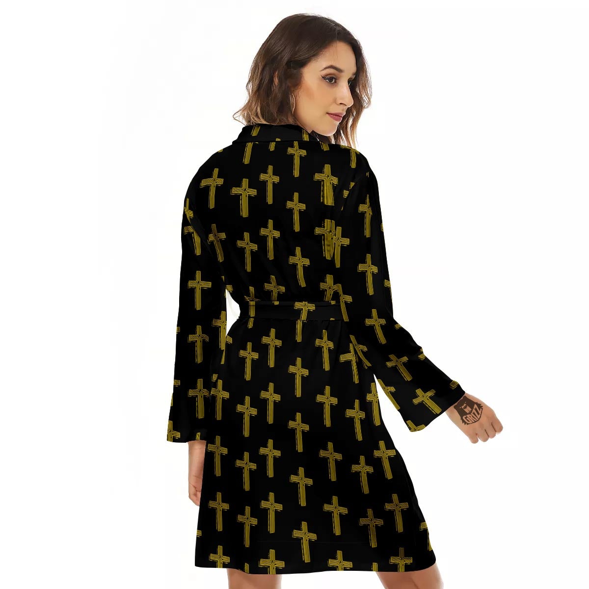 Religious Christian Cross Print Pattern Women's Robe-grizzshop