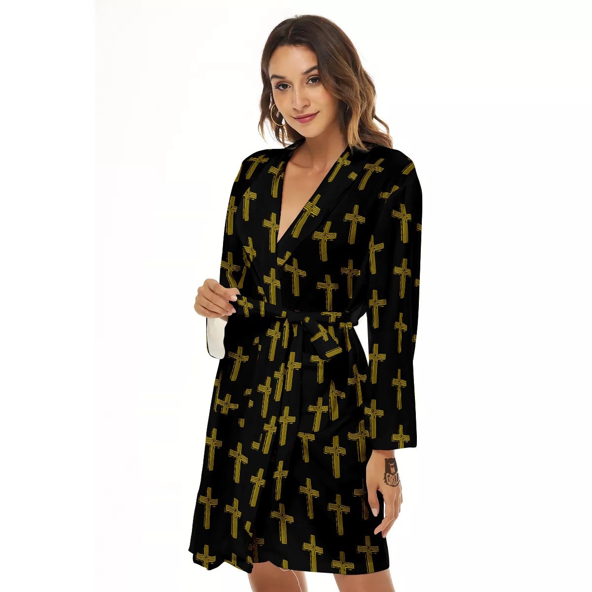 Religious Christian Cross Print Pattern Women's Robe-grizzshop