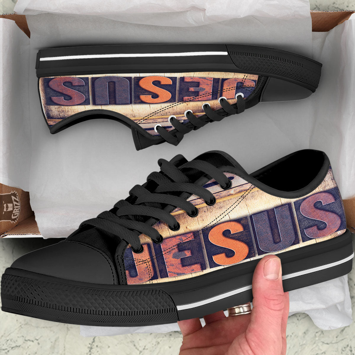 Religious Jesus Words Print Black Low Top Shoes-grizzshop
