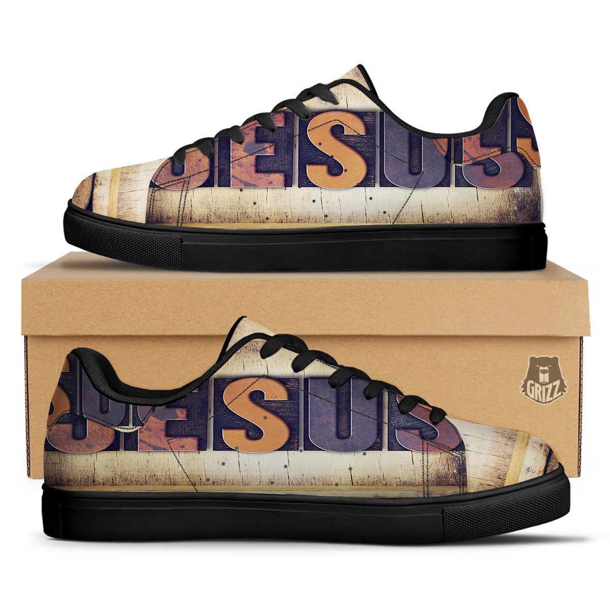 Religious Jesus Words Print Black Low Top Sneakers-grizzshop