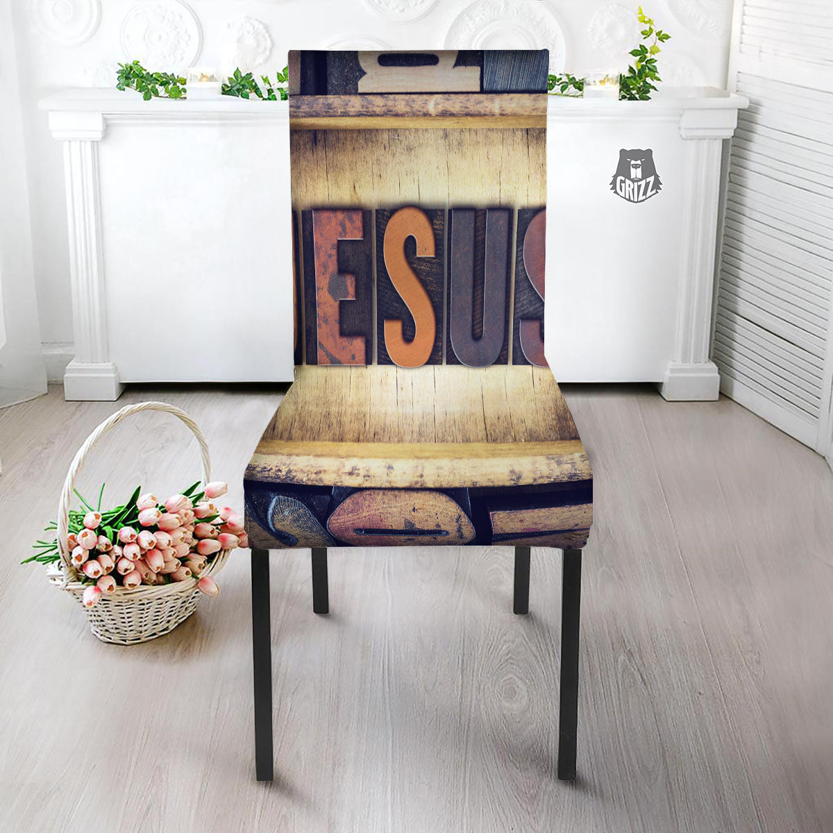 Religious Jesus Words Print Dining Chair Slipcover-grizzshop