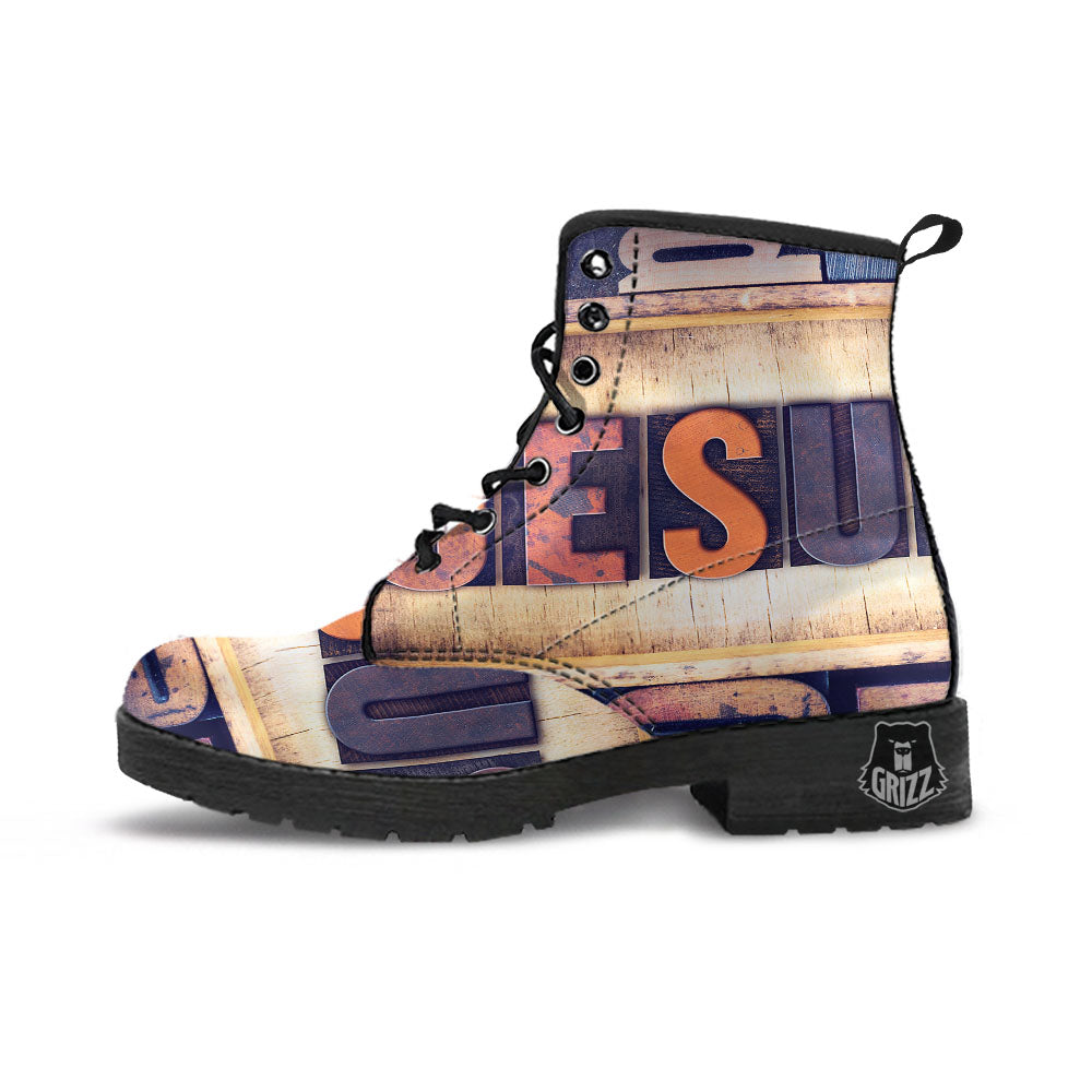 Religious Jesus Words Print Leather Boots-grizzshop