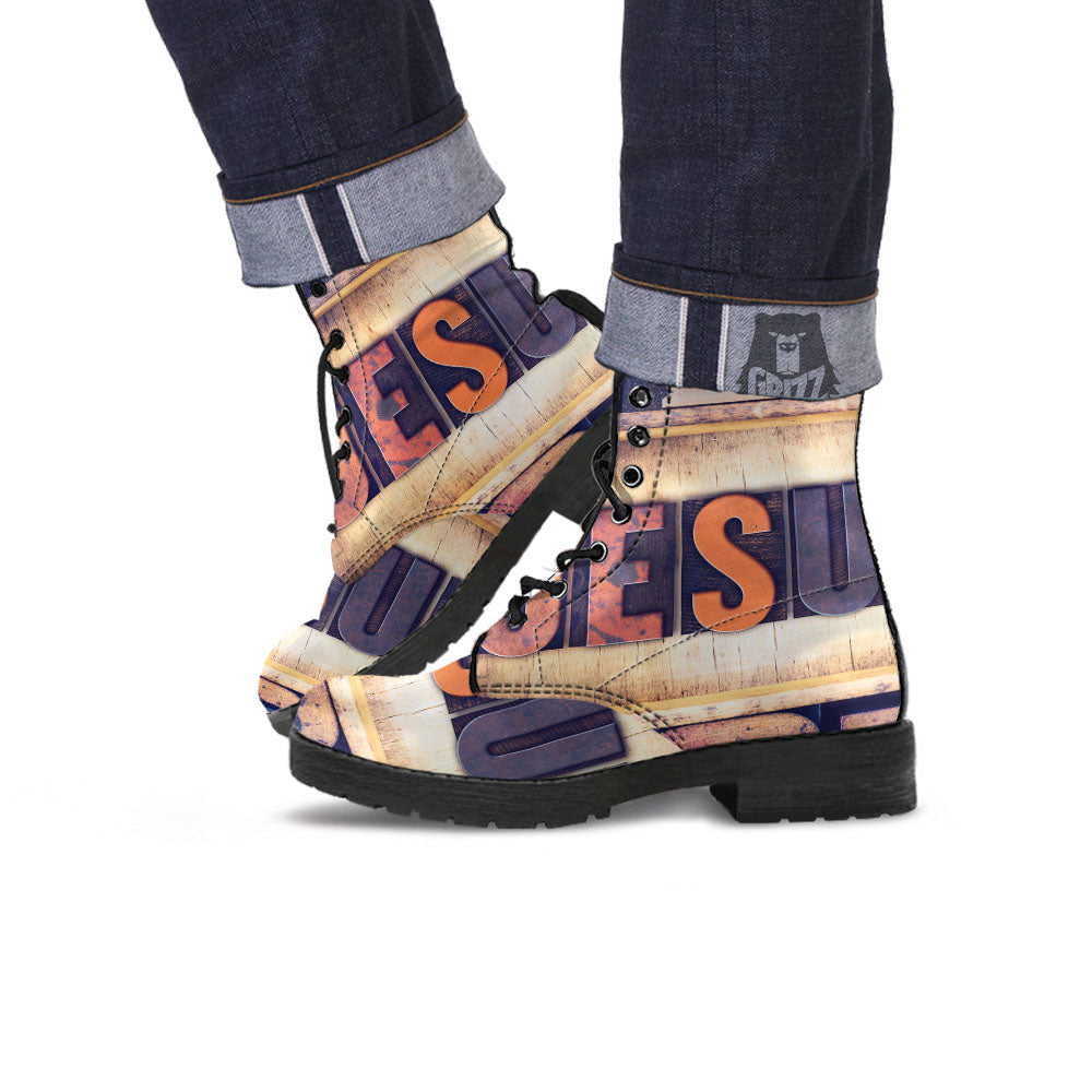 Religious Jesus Words Print Leather Boots-grizzshop