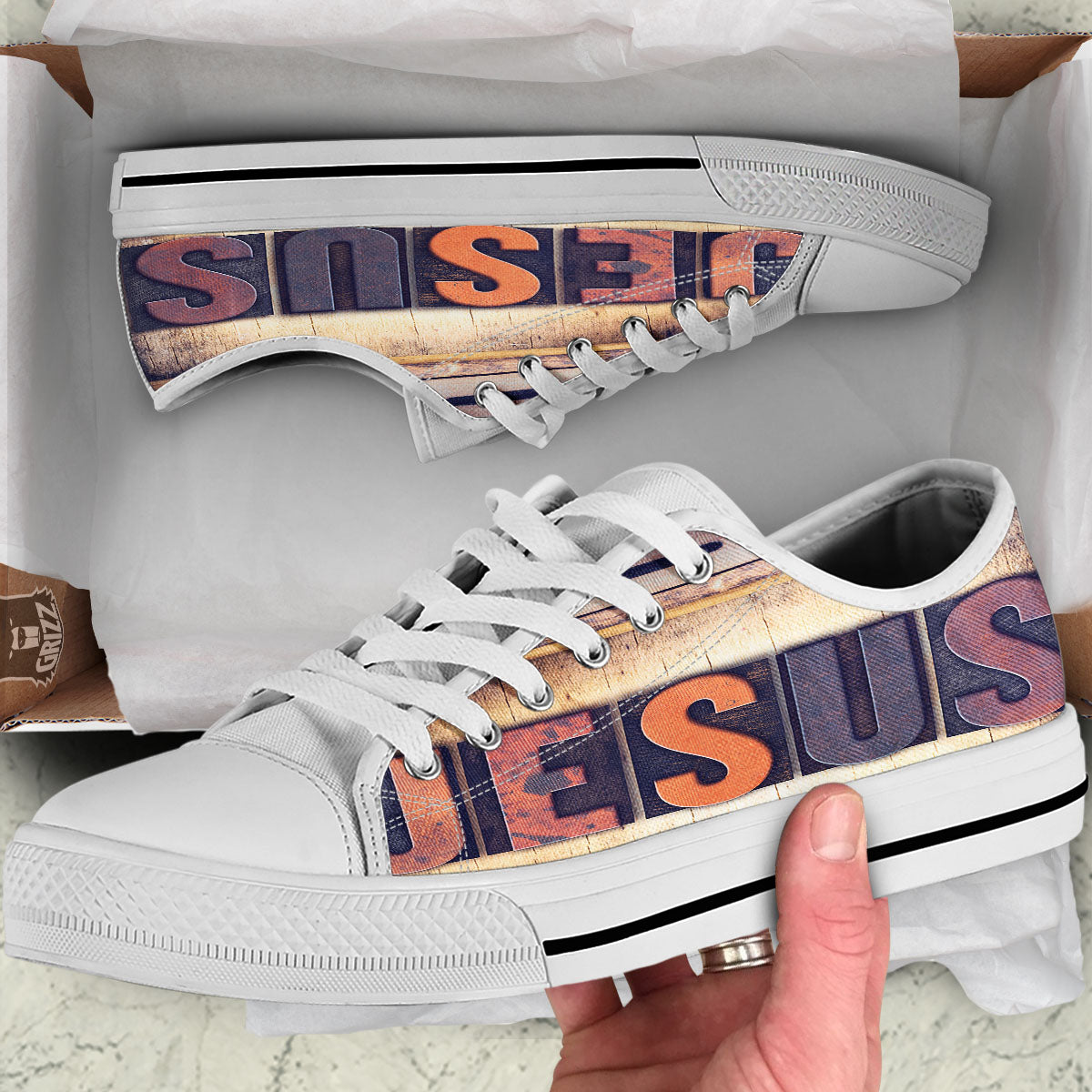 Religious Jesus Words Print White Low Top Shoes-grizzshop
