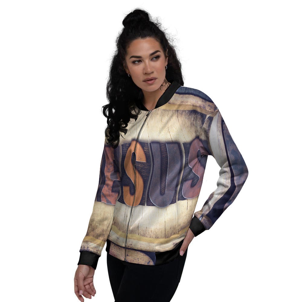 Religious Jesus Words Print Women's Bomber Jacket-grizzshop