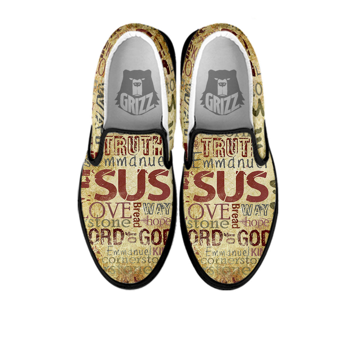 Religious Of God Word Print Black Slip On Shoes-grizzshop
