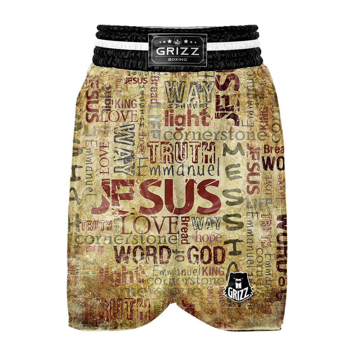 Religious Of God Word Print Boxing Shorts-grizzshop