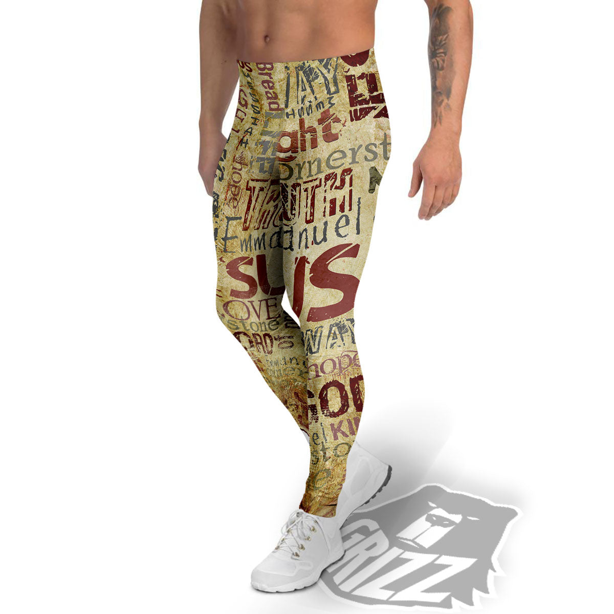 Religious Of God Word Print Men's Leggings-grizzshop