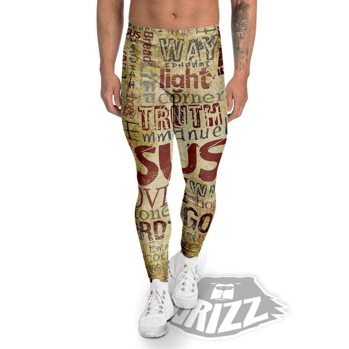 Religious Of God Word Print Men's Leggings-grizzshop