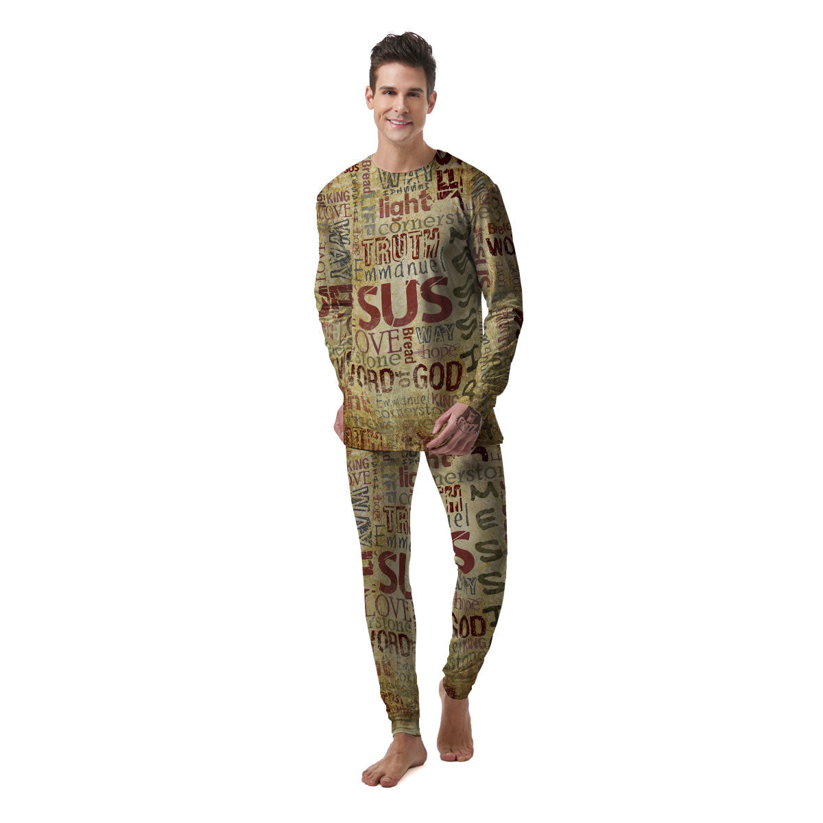 Religious Of God Word Print Men's Pajamas-grizzshop