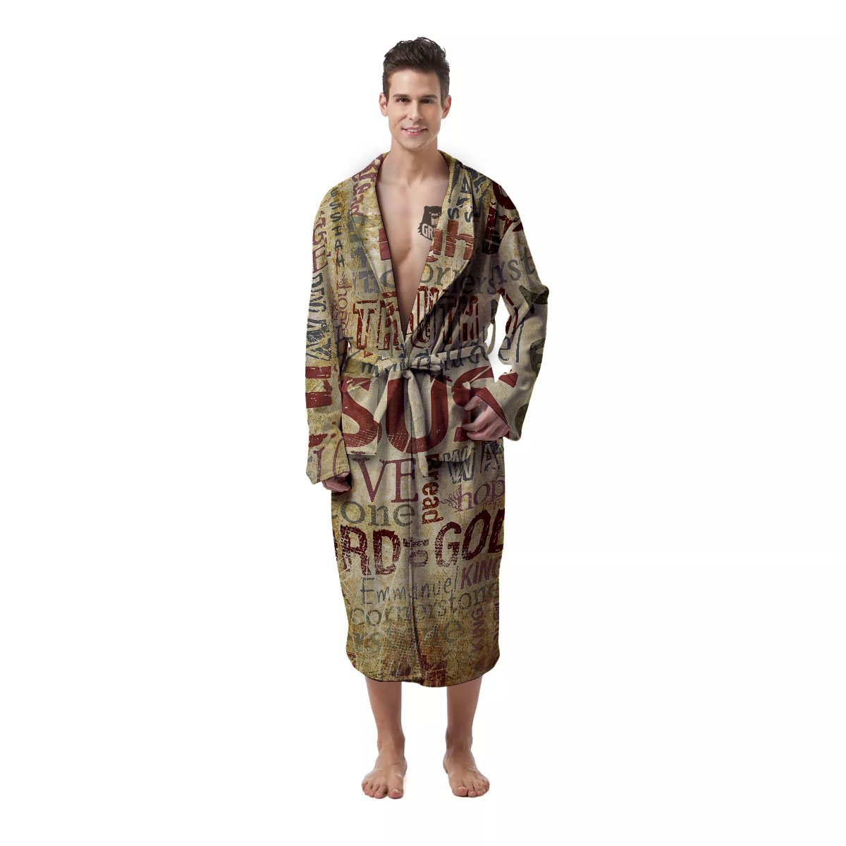 Religious Of God Word Print Men's Robe-grizzshop
