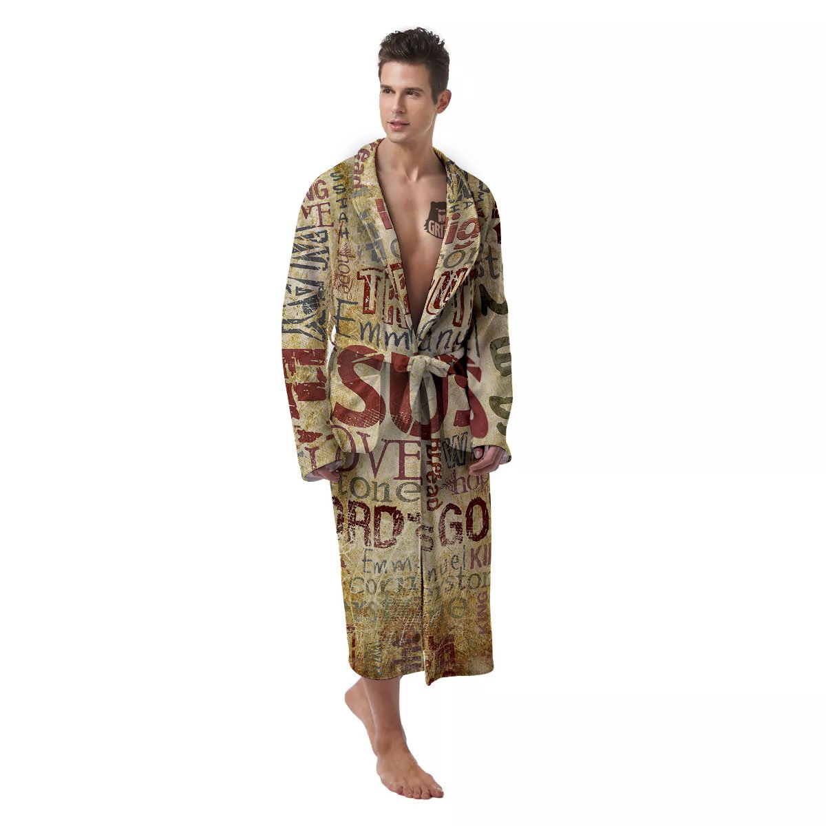 Religious Of God Word Print Men's Robe-grizzshop