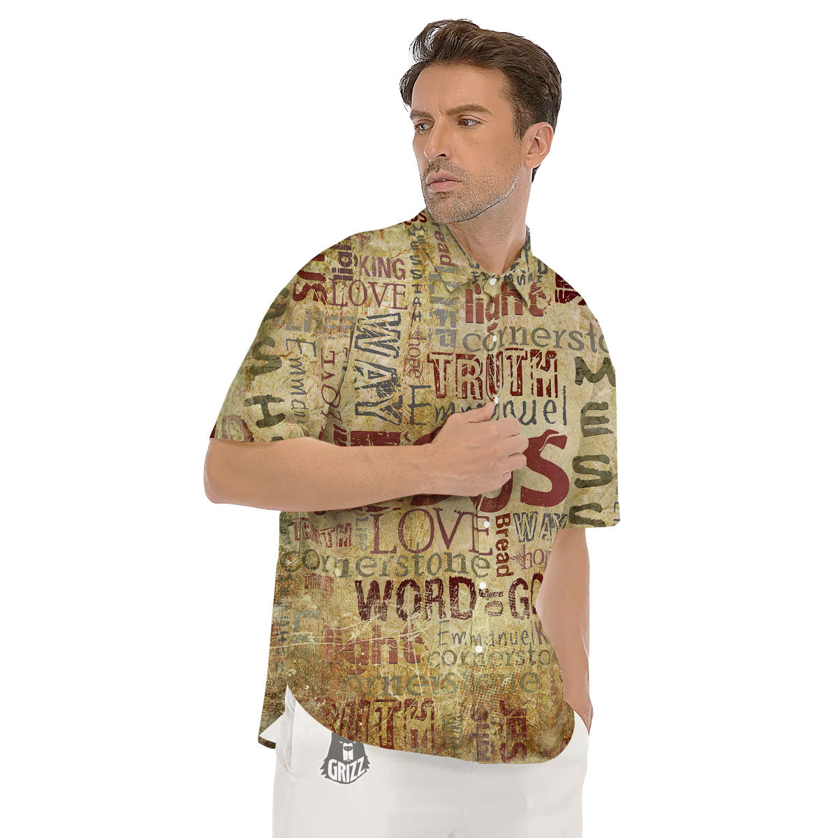 Religious Of God Word Print Men's Short Sleeve Shirts-grizzshop