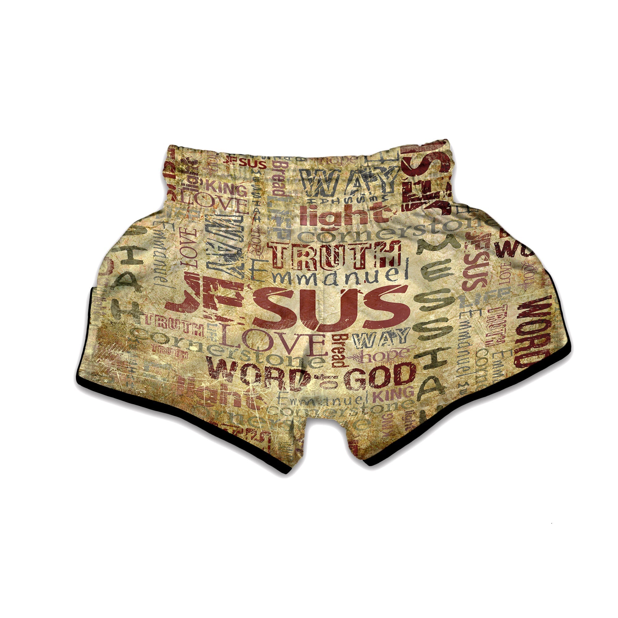 Religious Of God Word Print Muay Thai Boxing Shorts-grizzshop