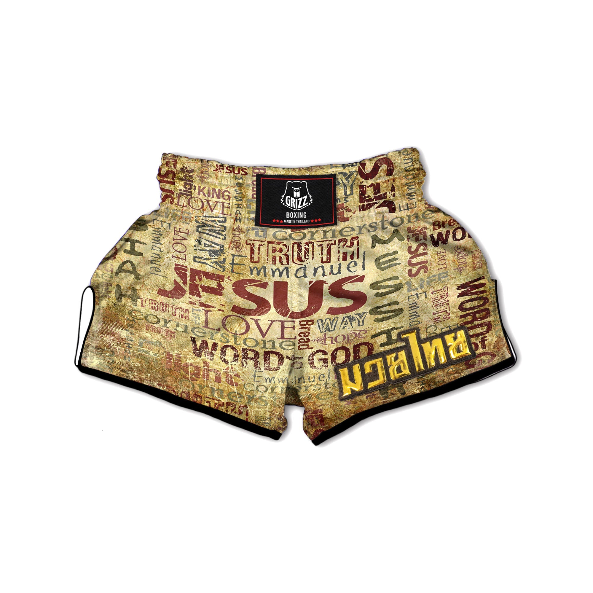 Religious Of God Word Print Muay Thai Boxing Shorts-grizzshop