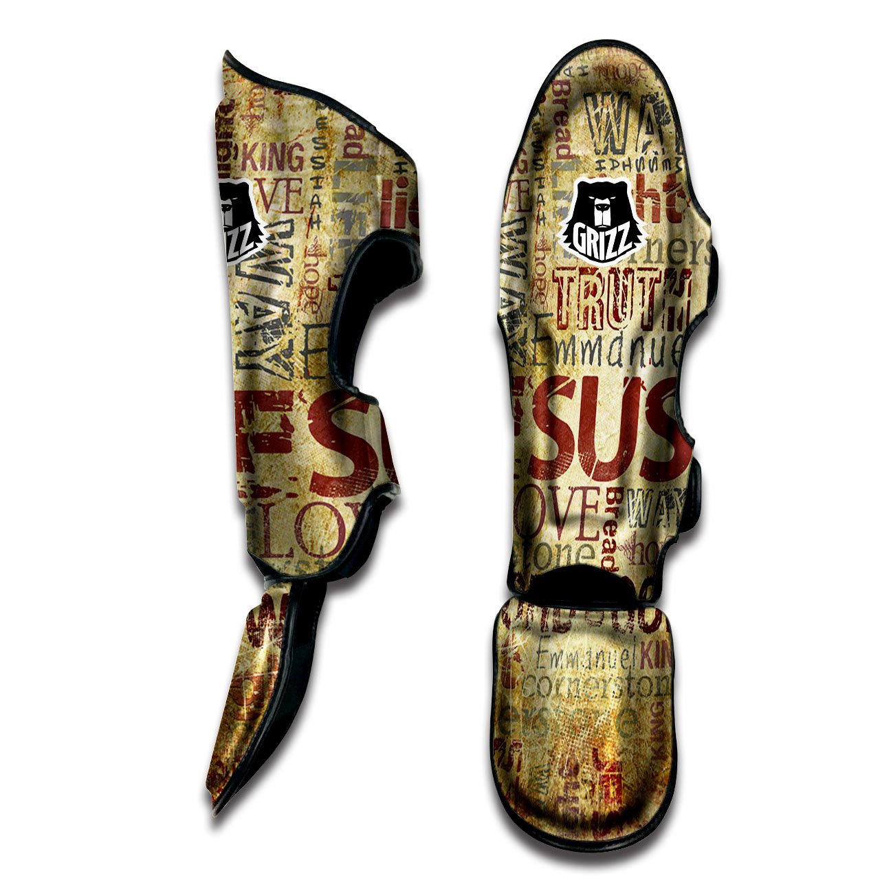 Religious Of God Word Print Muay Thai Shin Guards-grizzshop