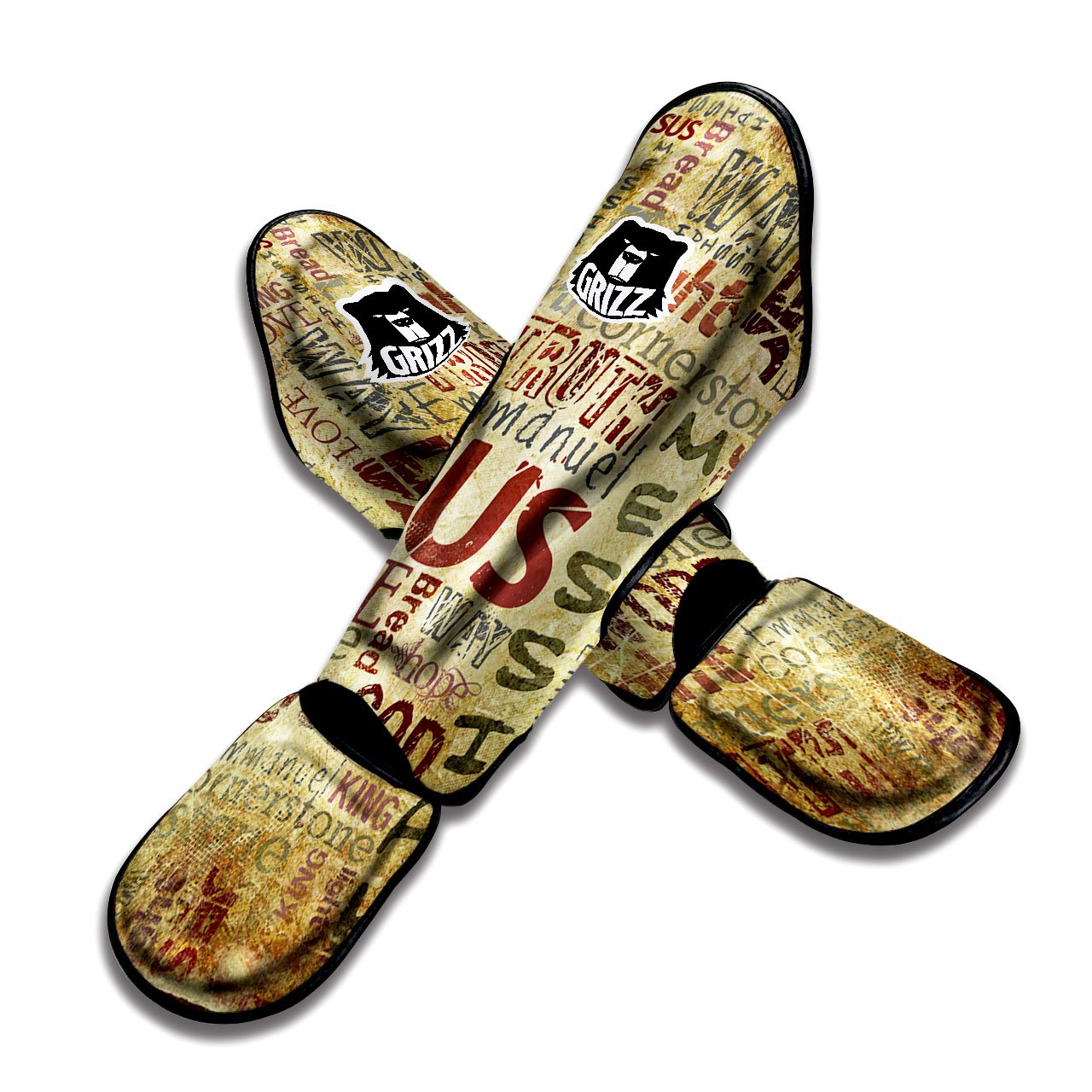 Religious Of God Word Print Muay Thai Shin Guards-grizzshop