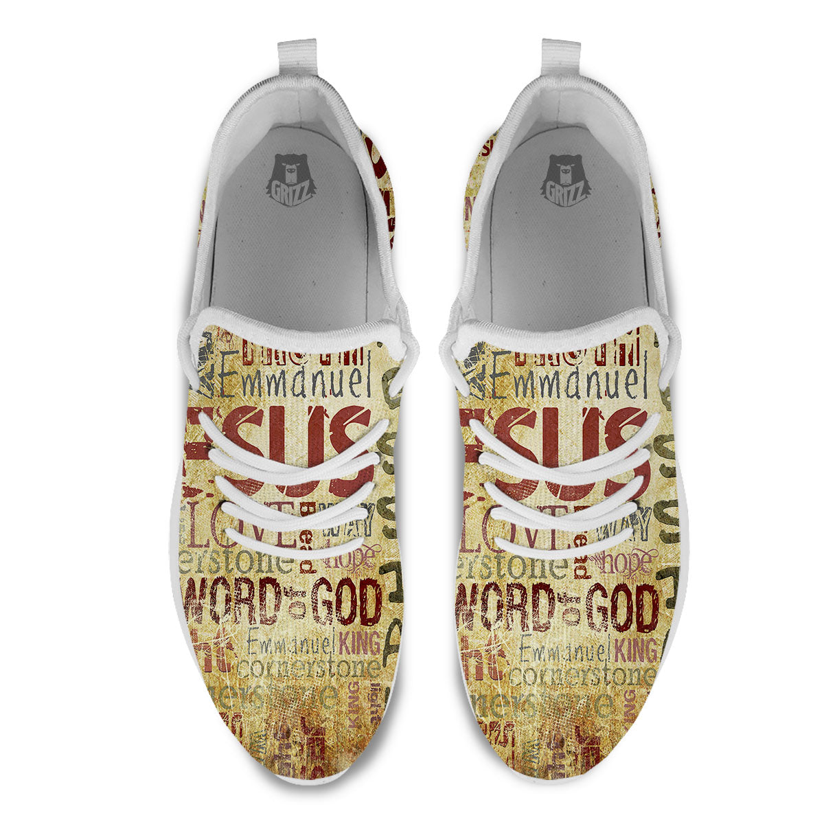 Religious Of God Word Print White Athletic Shoes-grizzshop