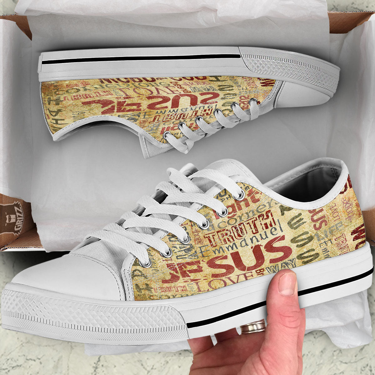Religious Of God Word Print White Low Top Shoes-grizzshop