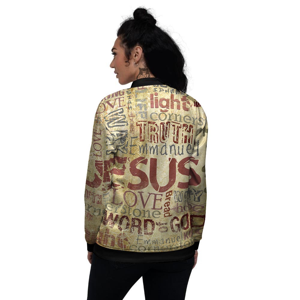 Religious Of God Word Print Women's Bomber Jacket-grizzshop