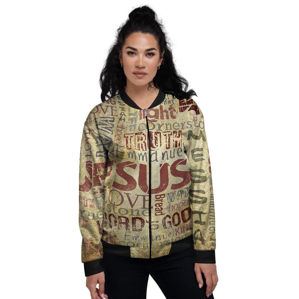 Religious Of God Word Print Women's Bomber Jacket-grizzshop