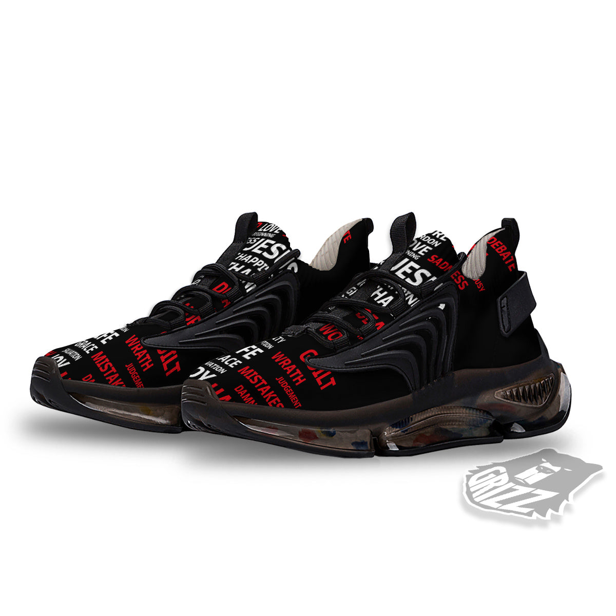 Religious Words Christian Cross Print Black Gym Shoes-grizzshop