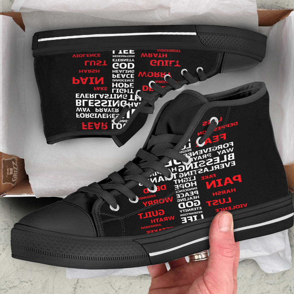 Religious Words Christian Cross Print Black High Top Shoes-grizzshop
