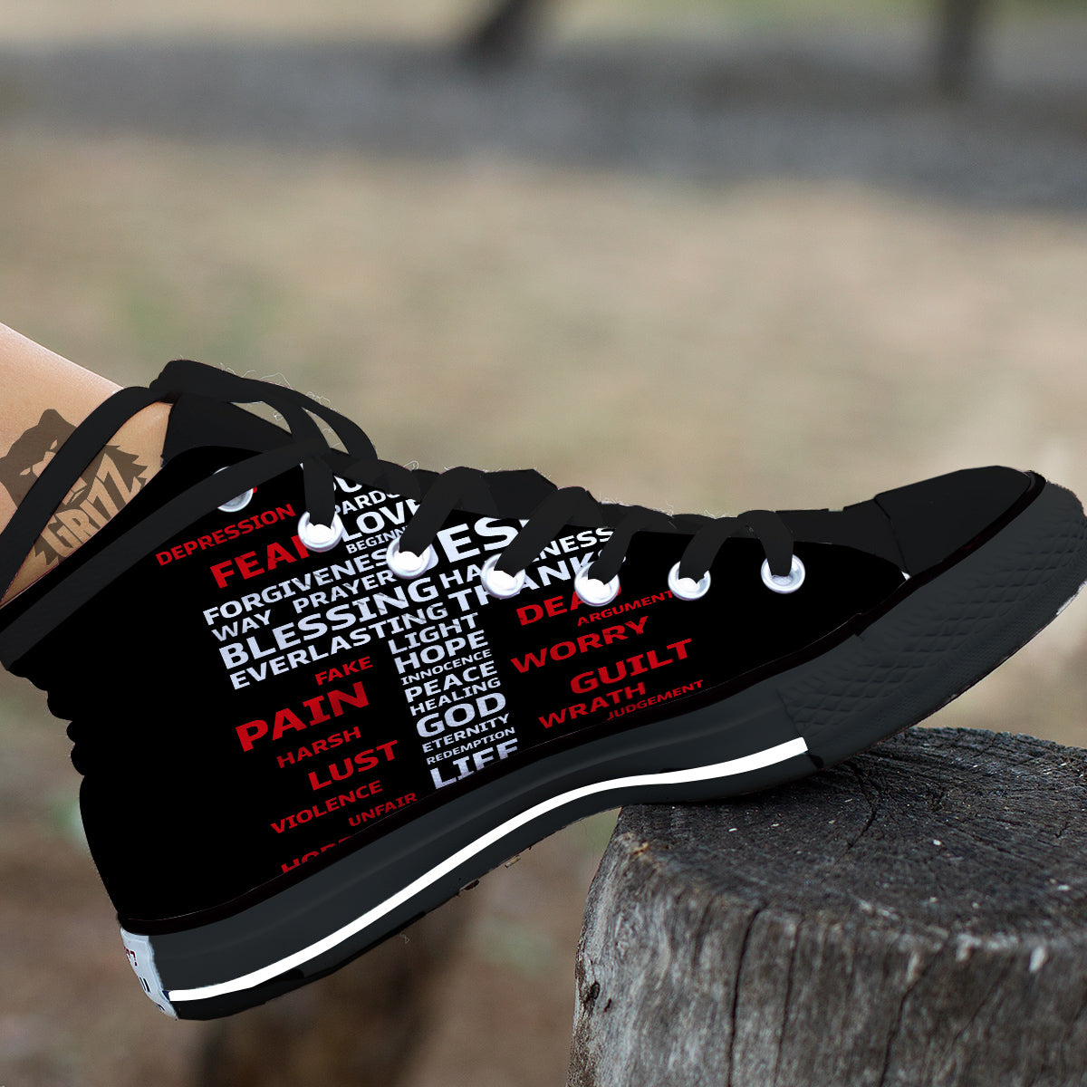 Religious Words Christian Cross Print Black High Top Shoes-grizzshop