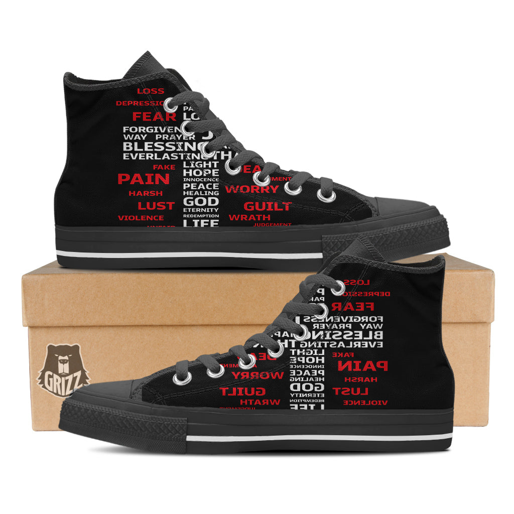 Religious Words Christian Cross Print Black High Top Shoes-grizzshop
