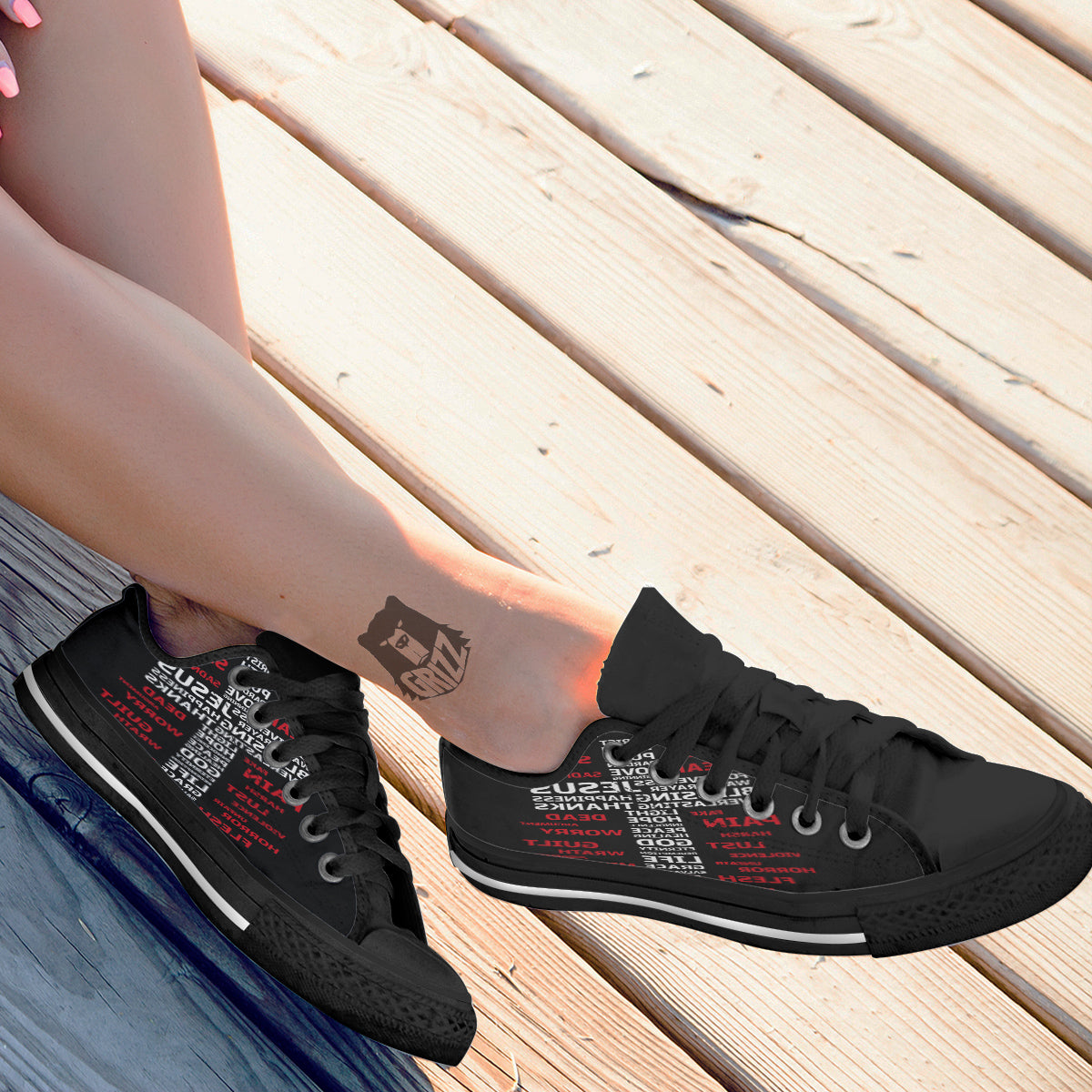 Religious Words Christian Cross Print Black Low Top Shoes-grizzshop