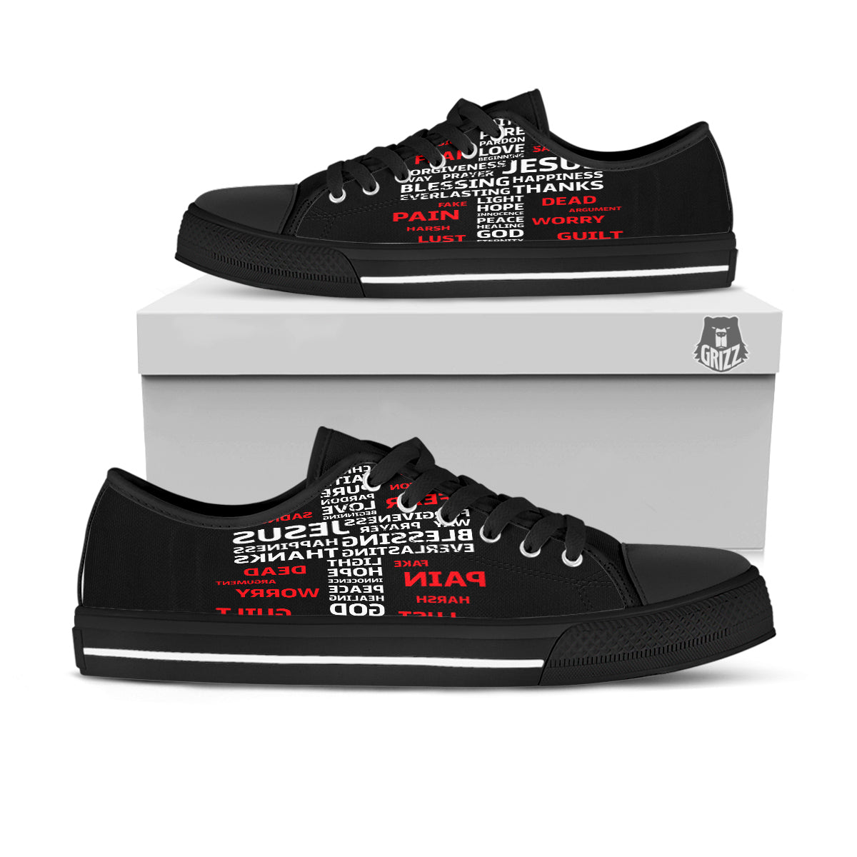 Religious Words Christian Cross Print Black Low Top Shoes-grizzshop